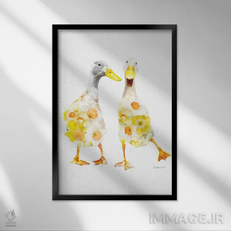 تابلو دکوراتیو پاتوهای دونده هندی با تم گیاهی و حیات وحش اثر لولا دیزاین - نمای قابدار مشکی