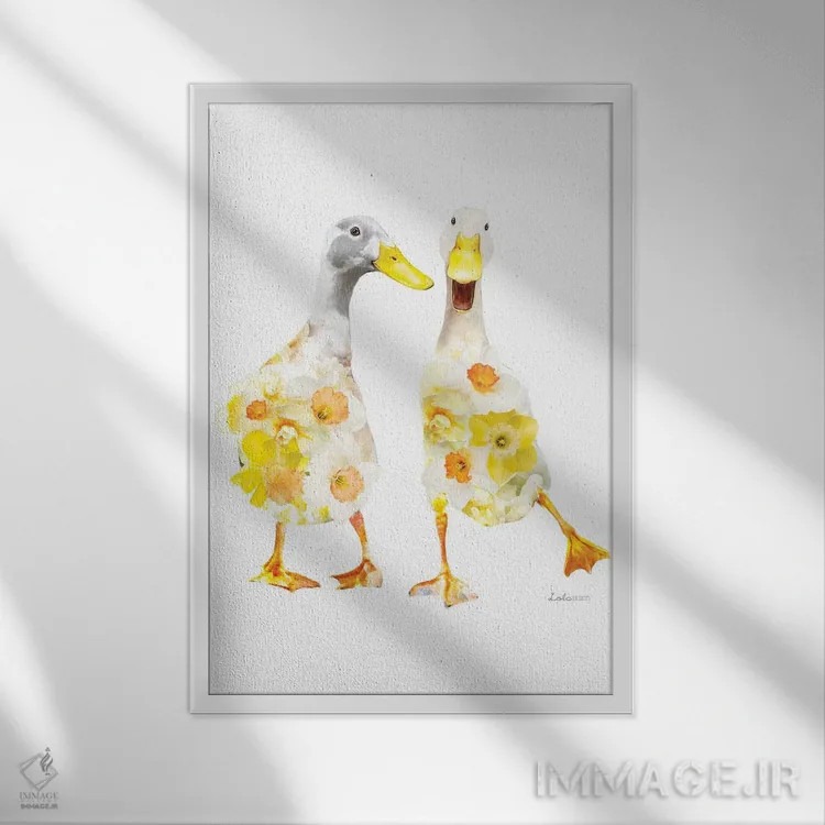 تابلو دکوراتیو پاتوهای دونده هندی با تم گیاهی و حیات وحش اثر لولا دیزاین - نمای قابدار سفید
