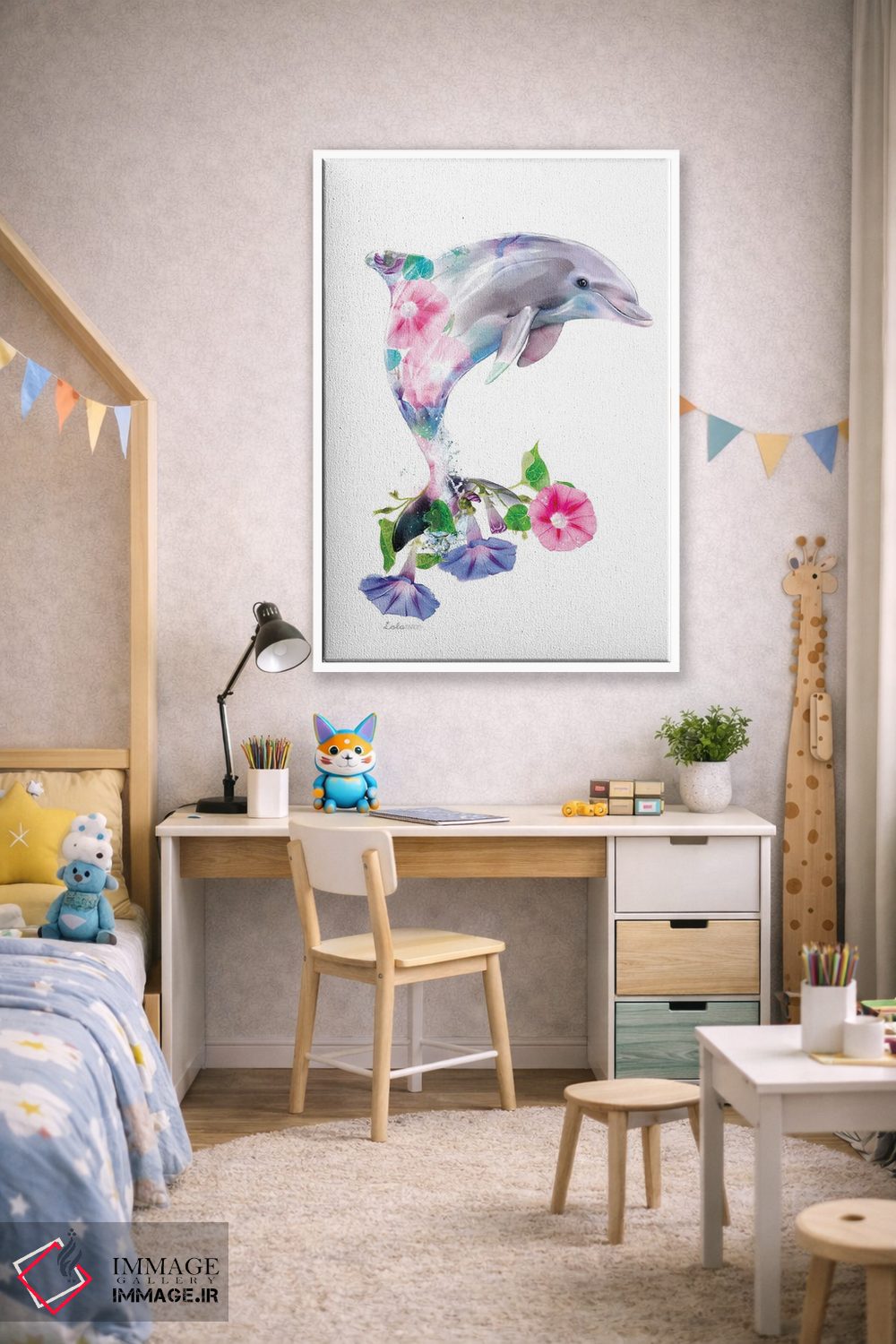 تابلو دکوراتیو دلفین گیاهی حیات وحش اثر لولا دیزاین - D1W