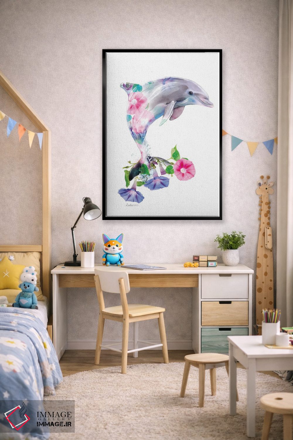 تابلو دکوراتیو دلفین گیاهی حیات وحش اثر لولا دیزاین - D2B