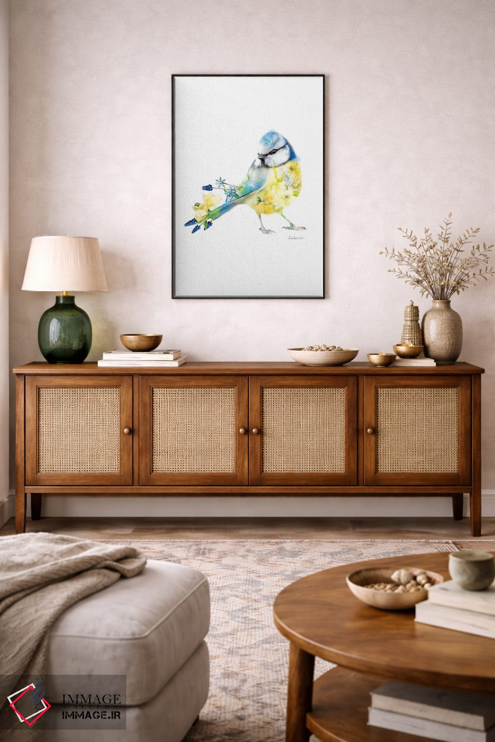 تابلو دکوراتیو کمرسیاه آبی گیاهی حیات وحش اثر لولا دیزاین - D5B