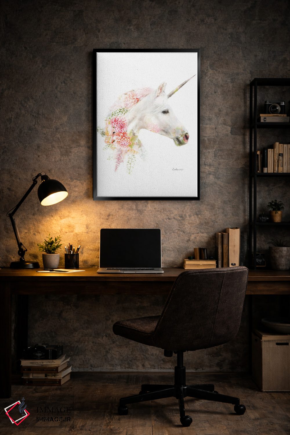 تابلو دکوراتیو اسب شاخدار گیاهی حیات وحش اثر لولا دیزاین - D5B