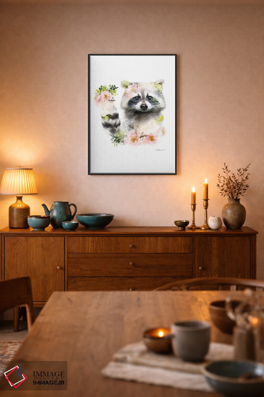 تابلو دکوراتیو راکون گیاهی حیات وحش اثر لولا دیزاین - D6B