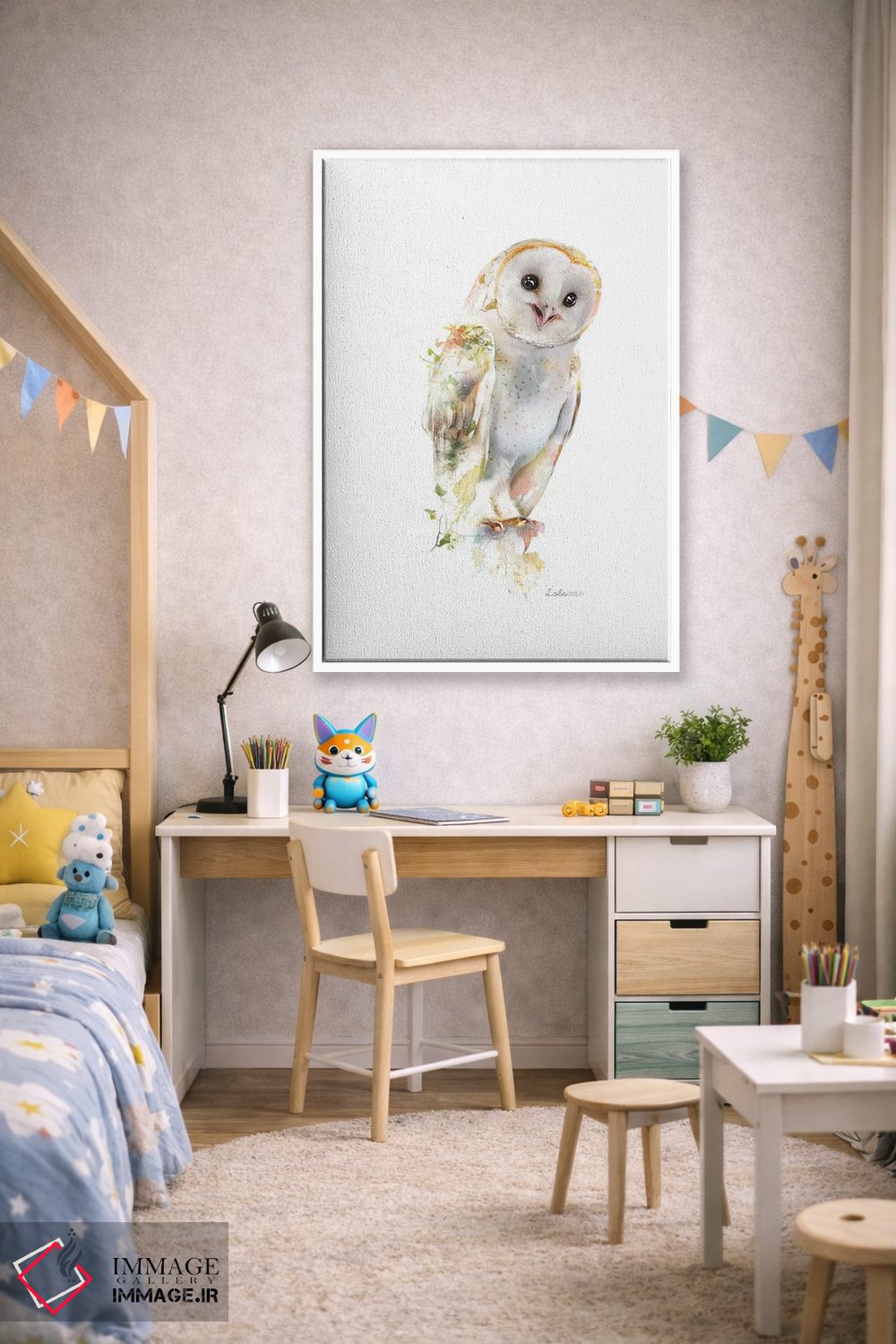 تابلو دکوراتیو جغد انباری میان پیچک با تم گیاهی و حیات وحش اثر لولا دیزاین - D1W