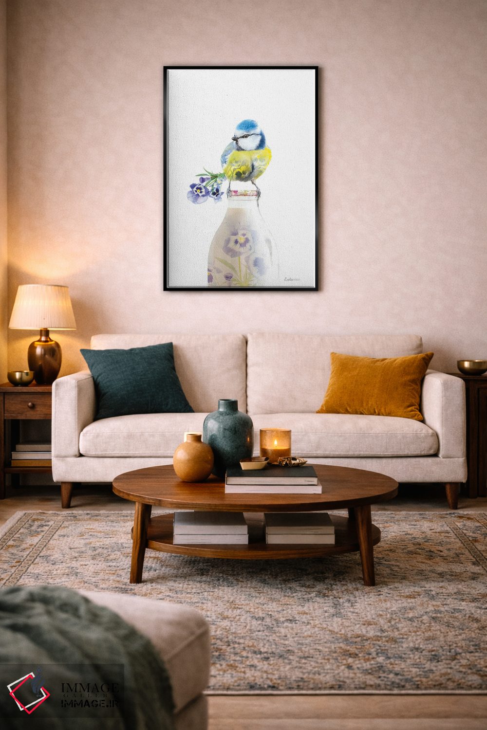 تابلو دکوراتیو پروانه بلو تیت بر بطری شیر با تم گیاهی و حیات وحش اثر لولا دیزاین - D5B