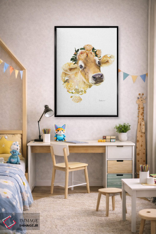 تابلو دکوراتیو گاو جرسی با تم گیاهی و حیات وحش اثر لولا دیزاین - D2B