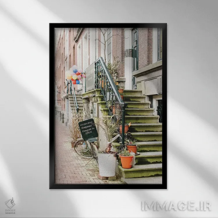 تابلو دکوراتیو Golden Bend Neighborhood, Amsterdam,دوچرخه، محله گلدن… اثر لاولی لیتل هوم کو - نمای قابدار مشکی