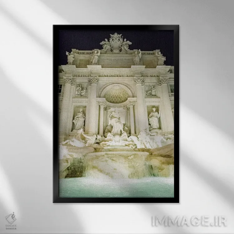 تابلو دکوراتیو Rome, Italy,فواره تروی در شب، رم، ایتالیا اثر لاولی لیتل هوم کو - نمای قابدار مشکی