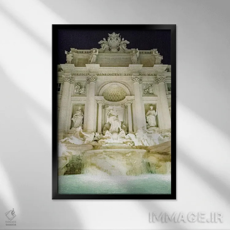تابلو دکوراتیو Rome, Italy,فواره تروی در شب، رم، ایتالیا اثر لاولی لیتل هوم کو - نمای قابدار مشکی