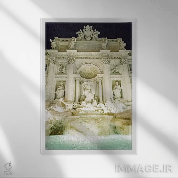 تابلو دکوراتیو Rome, Italy,فواره تروی در شب، رم، ایتالیا اثر لاولی لیتل هوم کو - نمای قابدار سفید