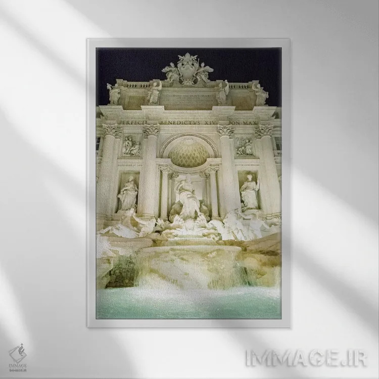 تابلو دکوراتیو Rome, Italy,فواره تروی در شب، رم، ایتالیا اثر لاولی لیتل هوم کو - نمای قابدار سفید