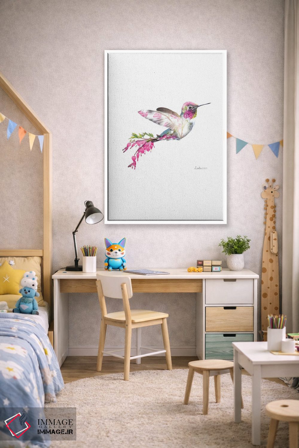 تابلو دکوراتیو مرغ مگس خوار با تم گیاهی و حیات وحش اثر لولا دیزاین - D1W