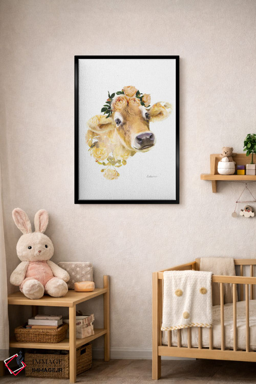 تابلو دکوراتیو گاو جرسی با تم گیاهی و حیات وحش اثر لولا دیزاین - D4B