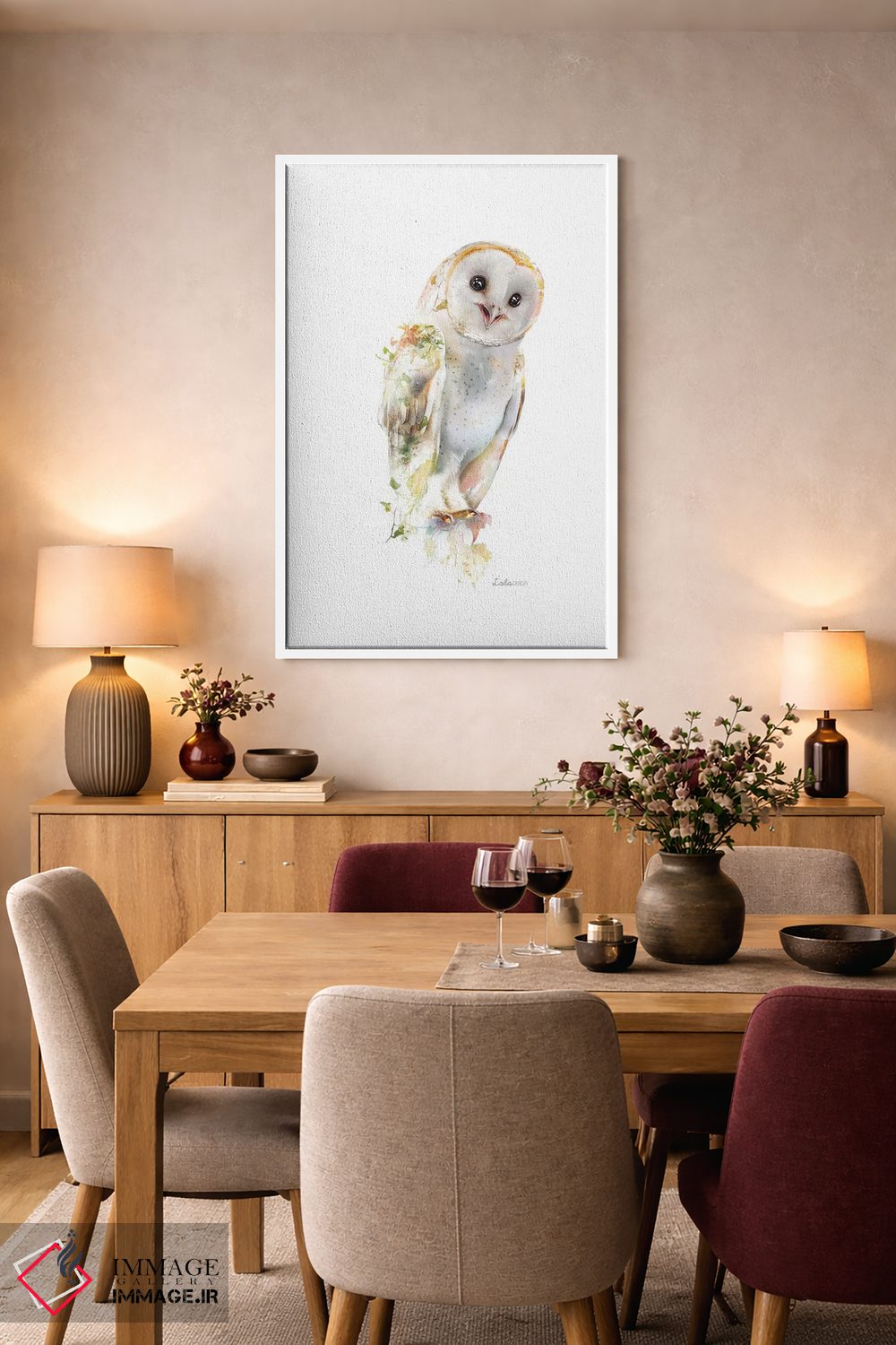 تابلو دکوراتیو جغد انباری میان پیچک با تم گیاهی و حیات وحش اثر لولا دیزاین - D6W