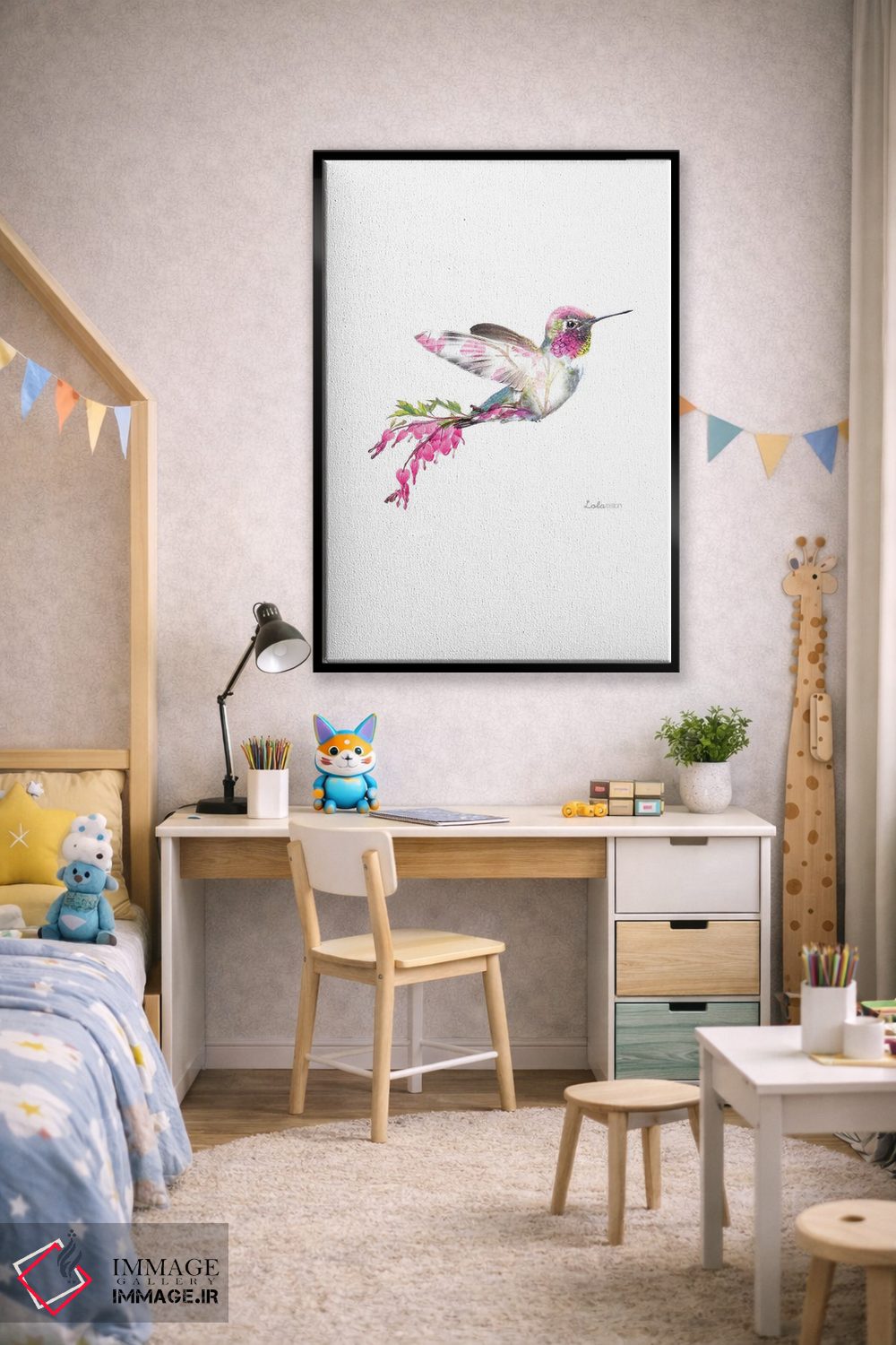 تابلو دکوراتیو مرغ مگس خوار با تم گیاهی و حیات وحش اثر لولا دیزاین - D2B