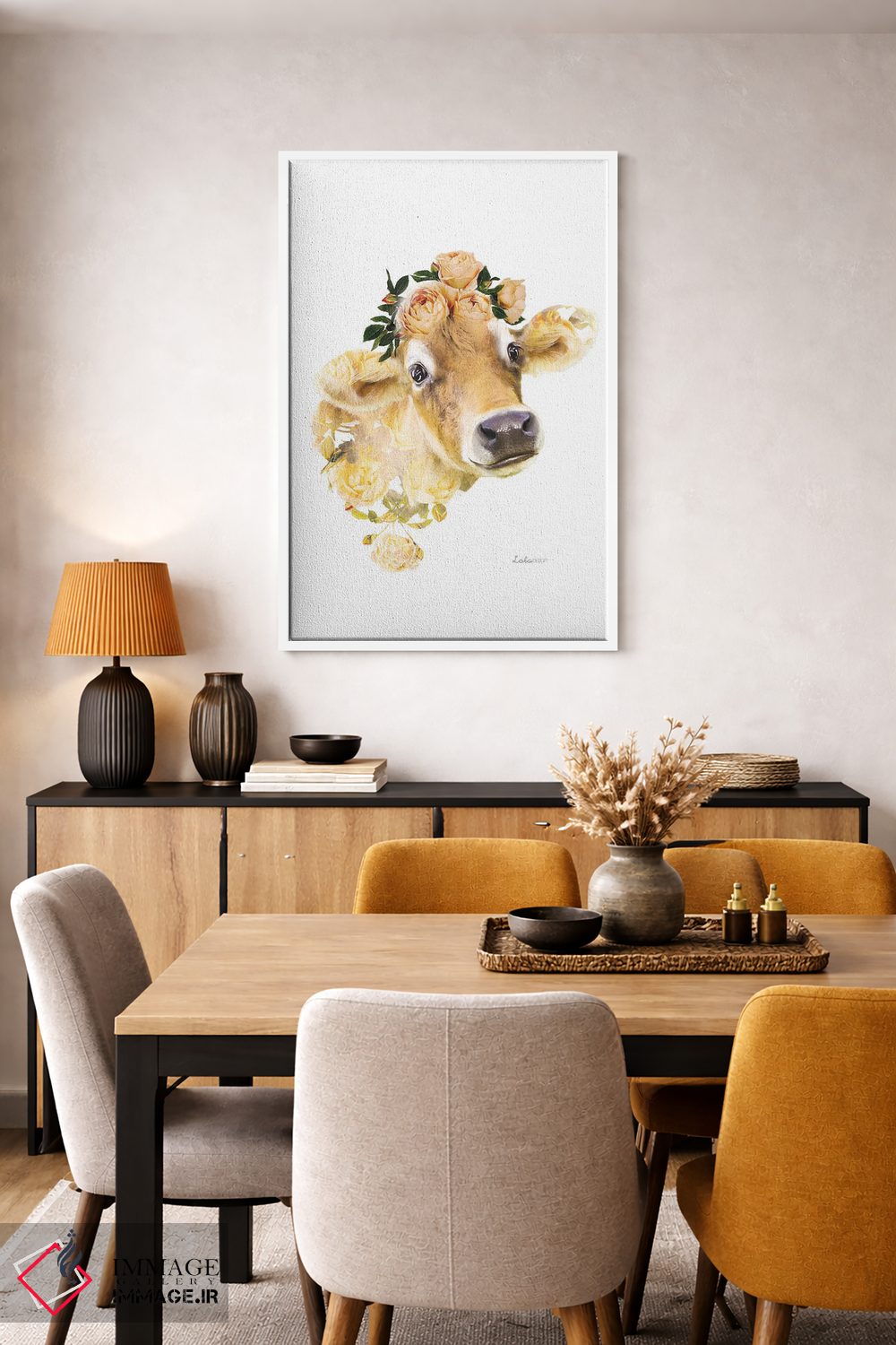 تابلو دکوراتیو گاو جرسی با تم گیاهی و حیات وحش اثر لولا دیزاین - D5W