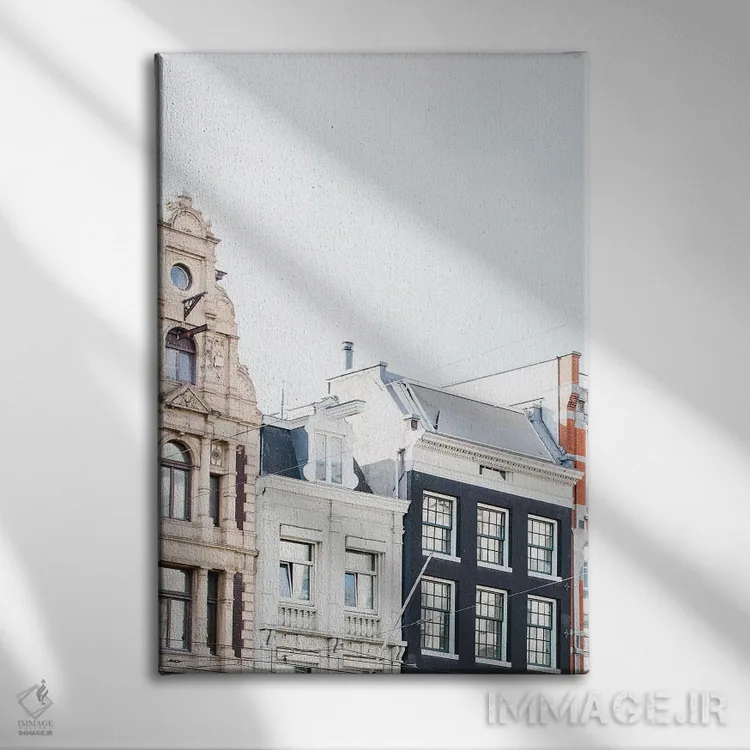 تابلو دکوراتیو Amsterdam,پشت بام خانه های کانالی، آمستردام اثر لاولی لیتل هوم کو - نمای روبهرو روی دیوار