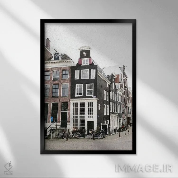 تابلو دکوراتیو Amsterdam,خانه های کانالی شماره ۳، آمستردام اثر لاولی لیتل هوم کو - نمای قابدار مشکی