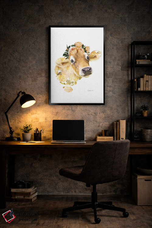 تابلو دکوراتیو گاو جرسی با تم گیاهی و حیات وحش اثر لولا دیزاین - D6B