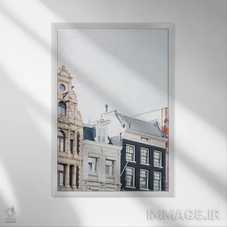 تابلو دکوراتیو Amsterdam,پشت بام خانه های کانالی، آمستردام اثر لاولی لیتل هوم کو - نمای قابدار سفید