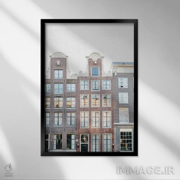 تابلو دکوراتیو Amsterdam,خانه های کانالی شماره ۲، آمستردام اثر لاولی لیتل هوم کو - نمای قابدار مشکی