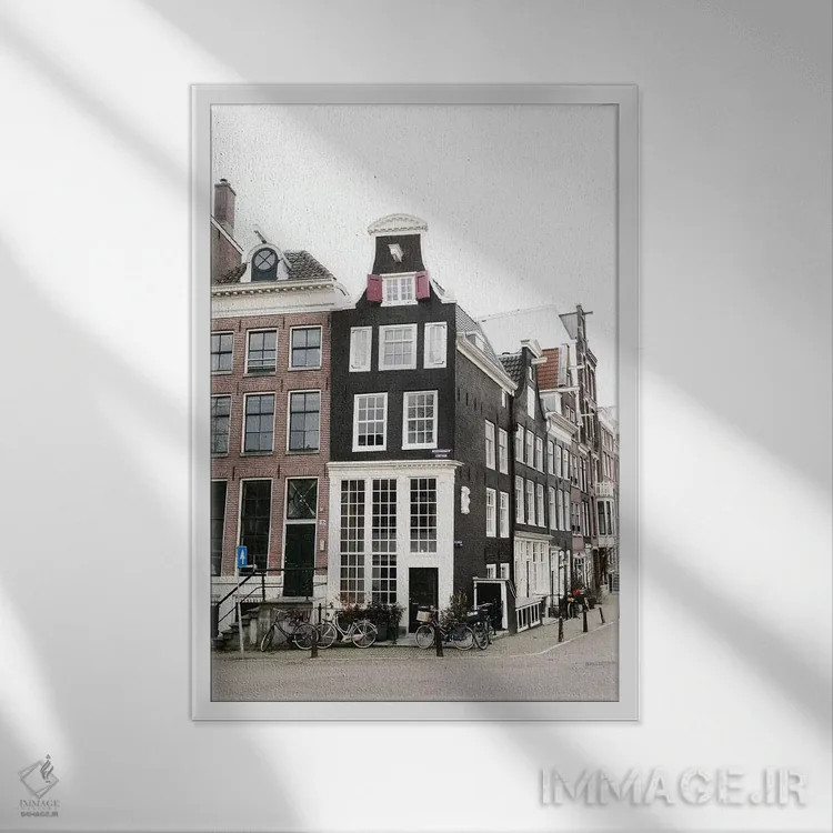 تابلو دکوراتیو Amsterdam,خانه های کانالی شماره ۳، آمستردام اثر لاولی لیتل هوم کو - نمای قابدار سفید