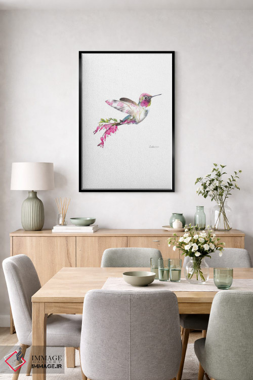 تابلو دکوراتیو مرغ مگس خوار با تم گیاهی و حیات وحش اثر لولا دیزاین - D6B