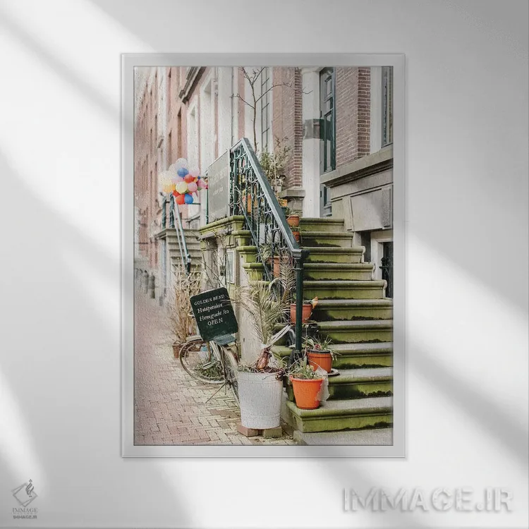 تابلو دکوراتیو Golden Bend Neighborhood, Amsterdam,دوچرخه، محله گلدن… اثر لاولی لیتل هوم کو - نمای قابدار سفید