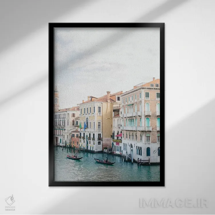 تابلو دکوراتیو Venice, Italy,گوندولاها کنار کانال، ونیز، ایتالیا اثر لاولی لیتل هوم کو - نمای قابدار مشکی