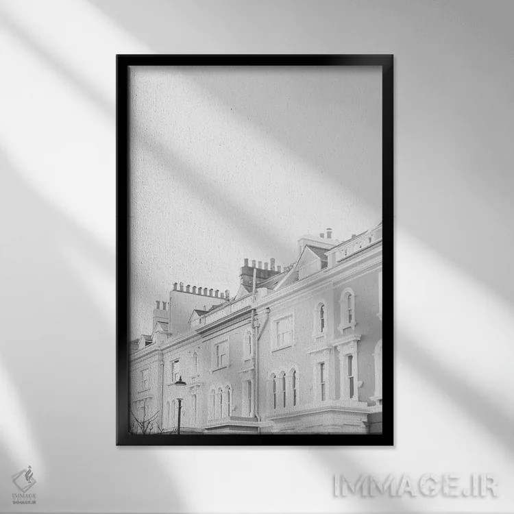 تابلو دکوراتیو London, England In Black & White,پشت بام های ناتینگ ه… اثر لاولی لیتل هوم کو - نمای قابدار مشکی