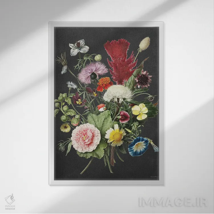 تابلو دکوراتیو دسته گل قدیمی اثر لترد اند لایند - نمای قابدار سفید