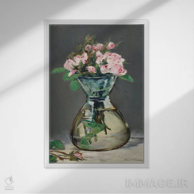 تابلو دکوراتیو رزهای صورتی آبرنگی اثر لترد اند لایند - نمای قابدار سفید