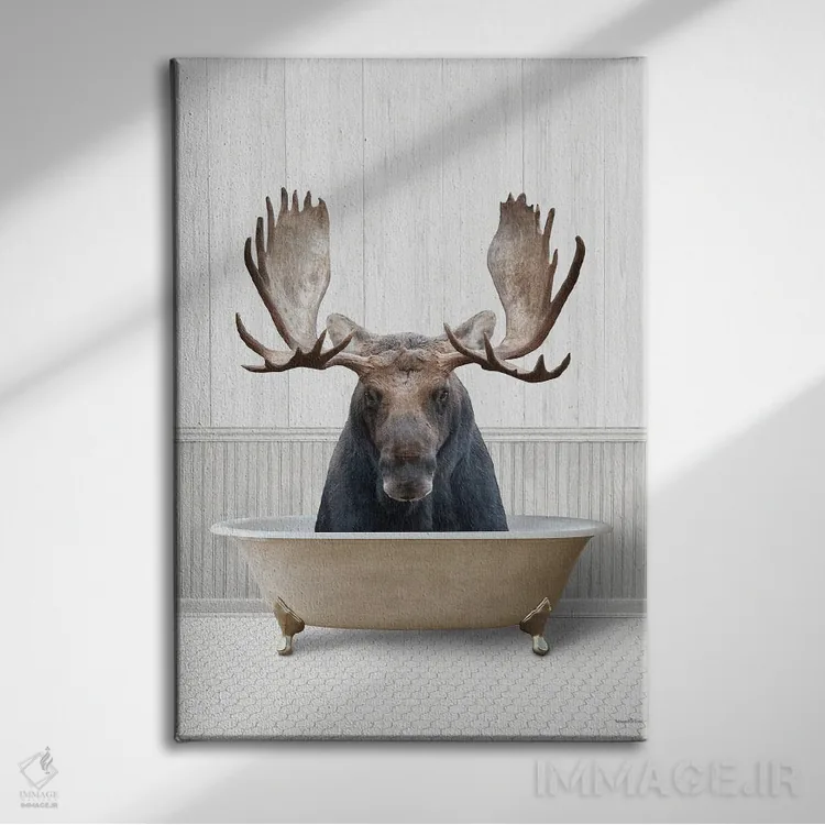 تابلو دکوراتیو گوزن شمالی زمان حمام اثر لترد اند لایند - نمای روبهرو روی دیوار
