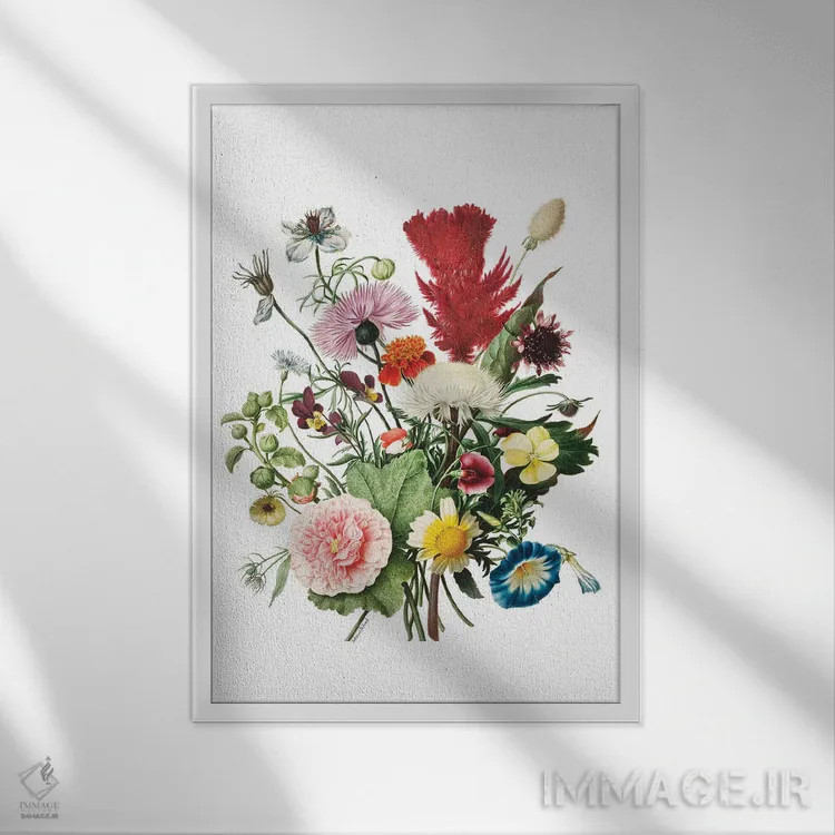 تابلو دکوراتیو گل های شکوفا اثر لترد اند لایند - نمای قابدار سفید