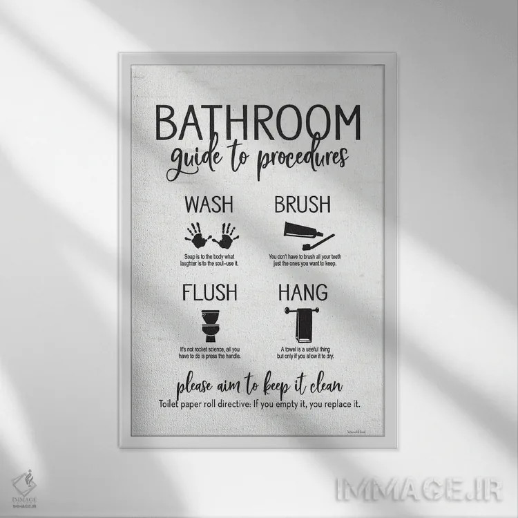 تابلو دکوراتیو راهنمای سرویس بهداشتی اثر لترد اند لایند - نمای قابدار سفید