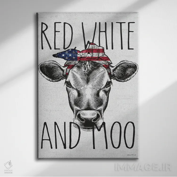 تابلو دکوراتیو White And Moo,قرمز، سفید و مااا اثر لترد اند لایند - نمای روبهرو روی دیوار