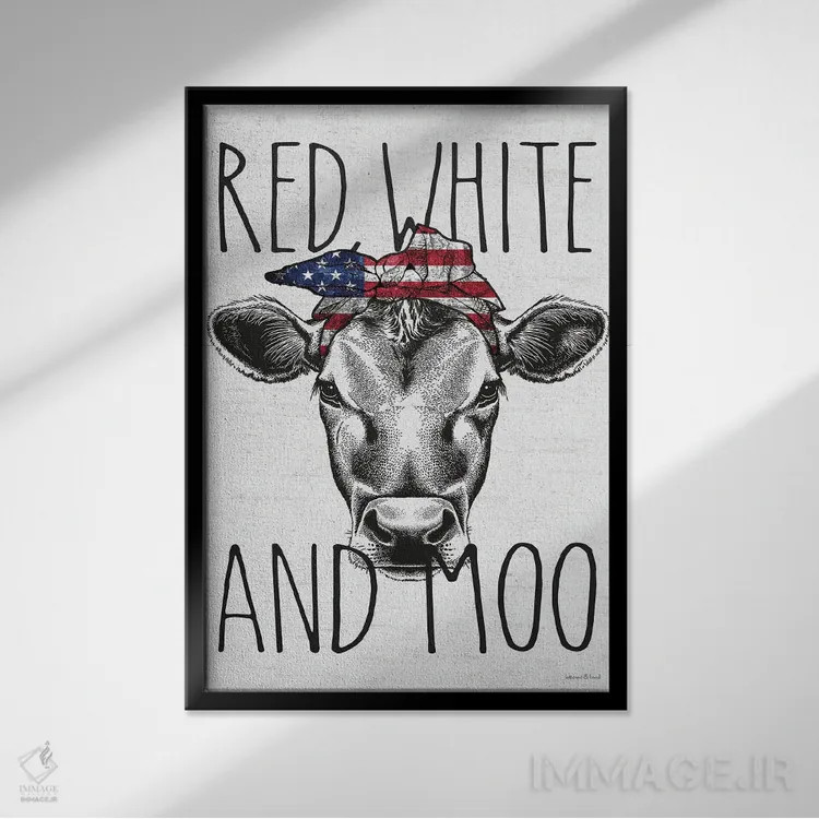 تابلو دکوراتیو White And Moo,قرمز، سفید و مااا اثر لترد اند لایند - نمای قابدار مشکی