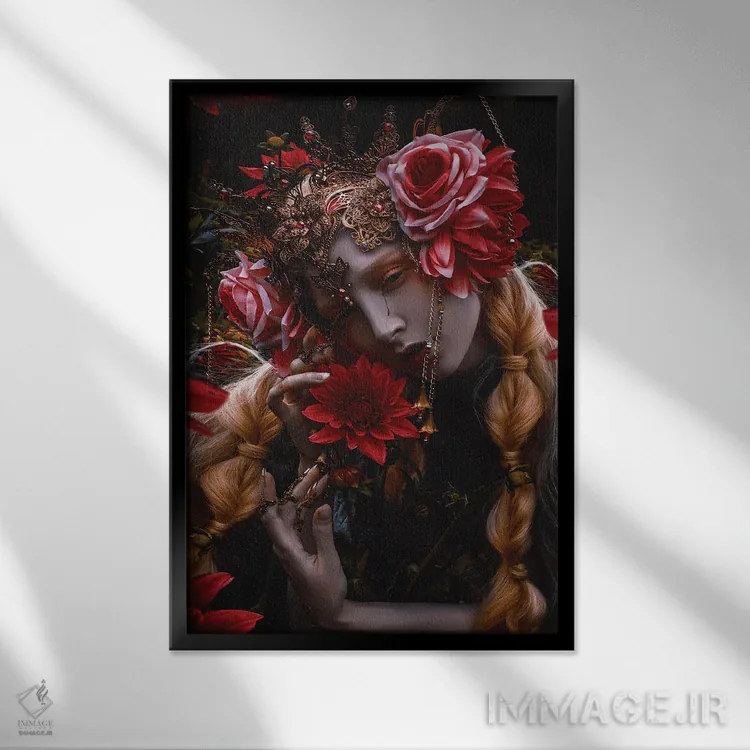 تابلو دکوراتیو گل خونین اثر لیلین لیو - نمای قابدار مشکی