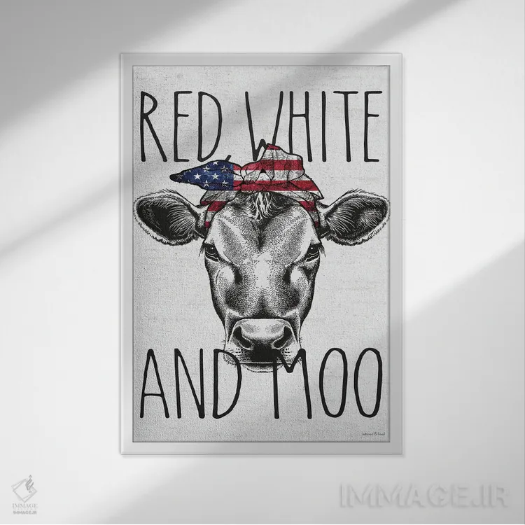 تابلو دکوراتیو White And Moo,قرمز، سفید و مااا اثر لترد اند لایند - نمای قابدار سفید