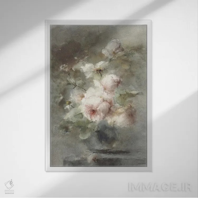 تابلو دکوراتیو دسته گل رز دنیای قدیم اثر لترد اند لایند - نمای قابدار سفید