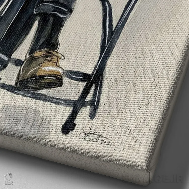 تابلو دکوراتیو برنی سندرز بی تفاوت اثر شان الموور - نمای نزدیک بافت بوم