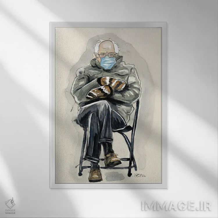 تابلو دکوراتیو برنی سندرز بی تفاوت اثر شان الموور - نمای قابدار سفید