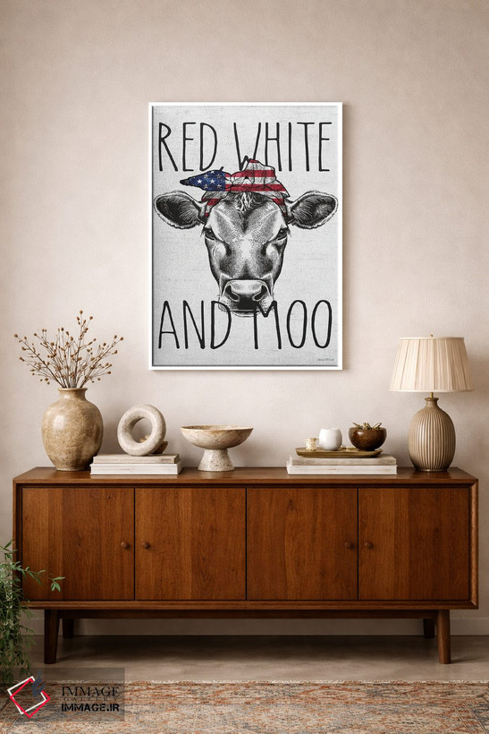 تابلو دکوراتیو White And Moo,قرمز، سفید و مااا اثر لترد اند لایند - D1W