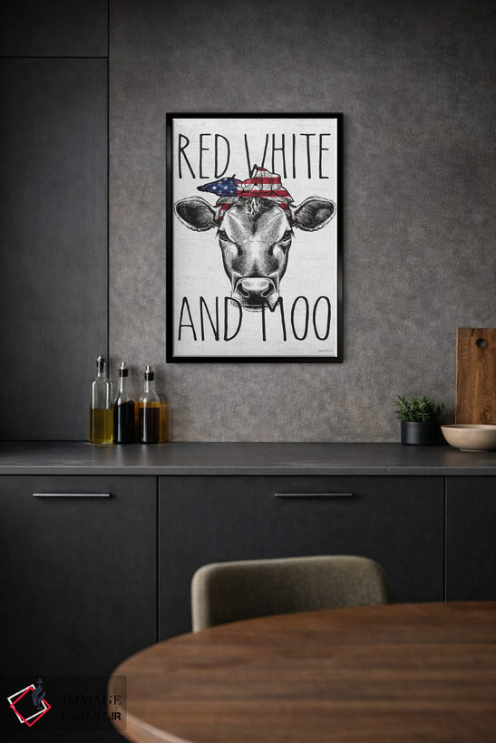 تابلو دکوراتیو White And Moo,قرمز، سفید و مااا اثر لترد اند لایند - D2B