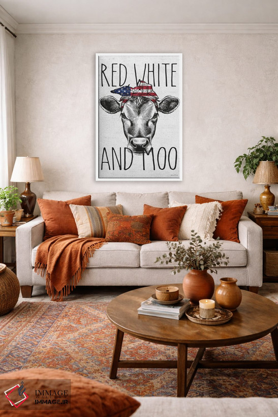 تابلو دکوراتیو White And Moo,قرمز، سفید و مااا اثر لترد اند لایند - D3W