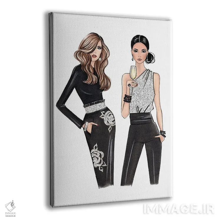 تابلو دکوراتیو دو بانوی شیک اثر لالانا آرتس - نمای پرسپکتیو محصول