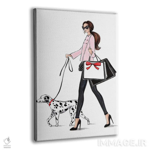 تابلو دکوراتیو دختر مو قهوه ای با سگ دالمیشن اثر لالانا آرتس - نمای پرسپکتیو محصول