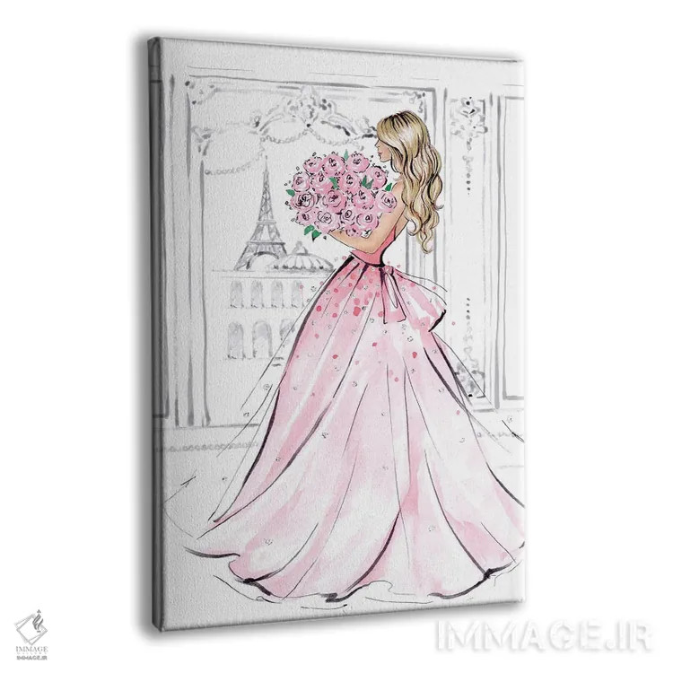 تابلو دکوراتیو دختر با دسته گل رز؛ بلوند اثر لالانا آرتس - نمای پرسپکتیو محصول