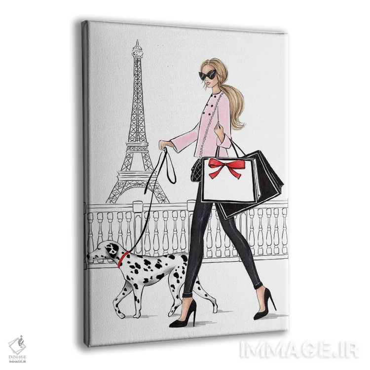 تابلو دکوراتیو دختر بور با سگ دالمیشن در پاریس اثر لالانا آرتس - نمای پرسپکتیو محصول