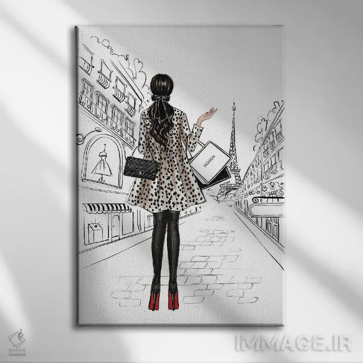 تابلو دکوراتیو خرید در پاریس، دختر بور اثر لالانا آرتس - نمای روبهرو روی دیوار